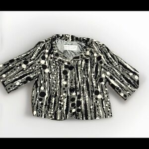 Trina Turk Blazer Jacket Women’s 10 Black White Paint Splatter Print 3/4 Sleeve